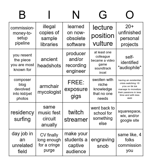 "professional" composer bingo Card