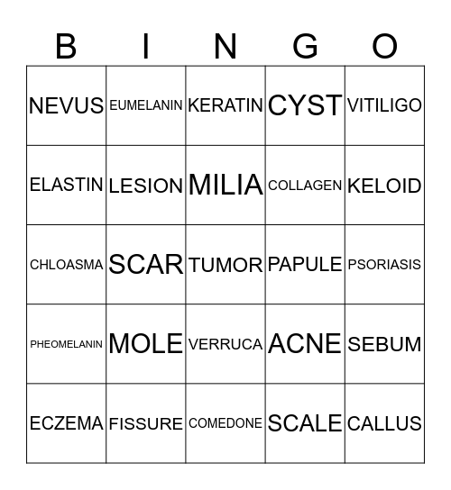 SKIN & DISEASES Bingo Card