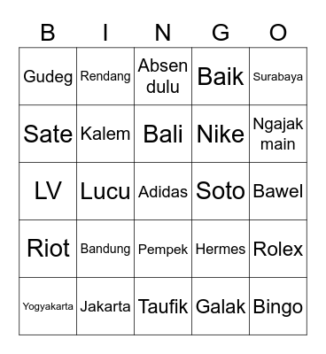 Untitled Bingo Card