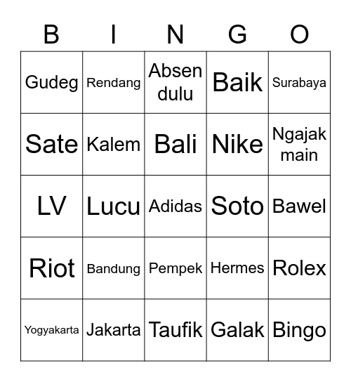Untitled Bingo Card