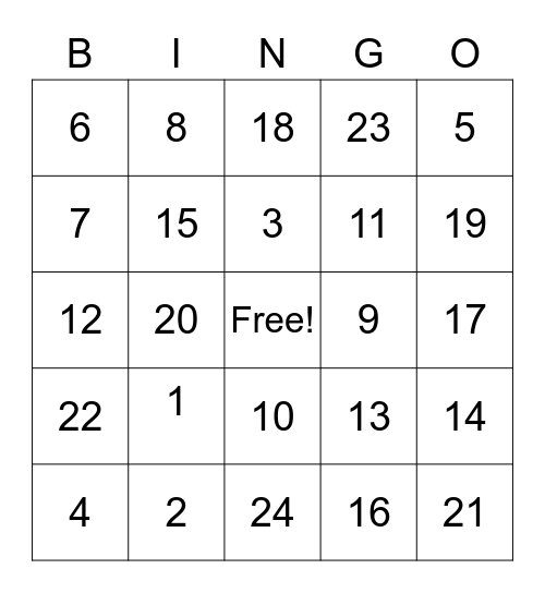 test Bingo Card