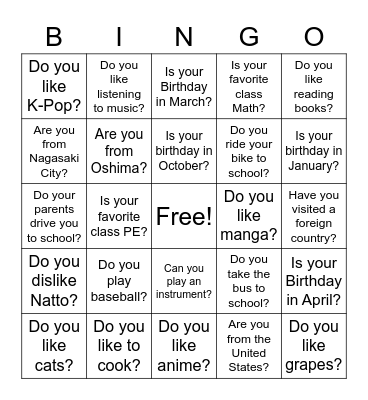 It's Nice to Meet You Bingo Card