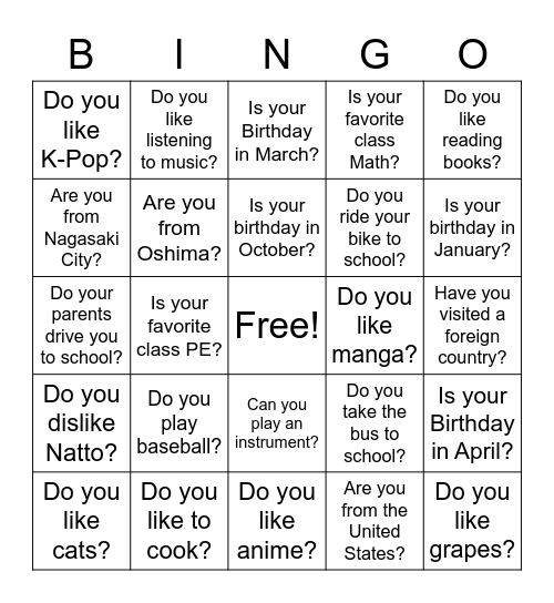It's Nice to Meet You Bingo Card