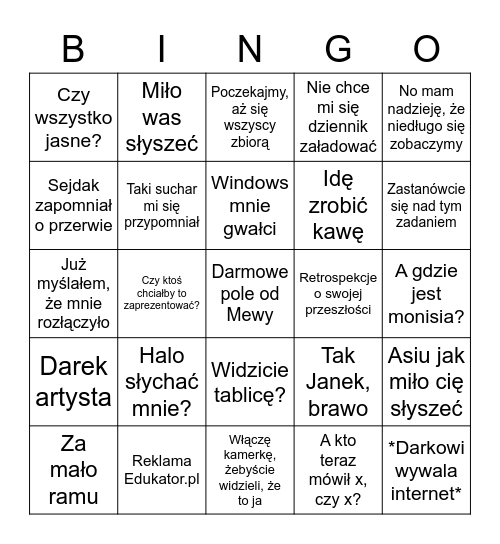 Psajdak Bingo Card