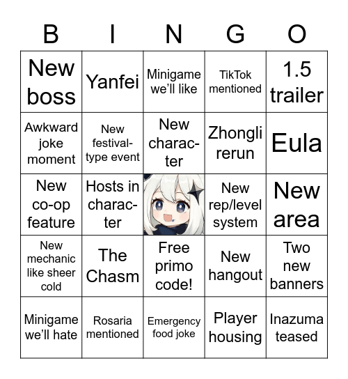 GENSHIN IMPACT 1.5 Bingo Card