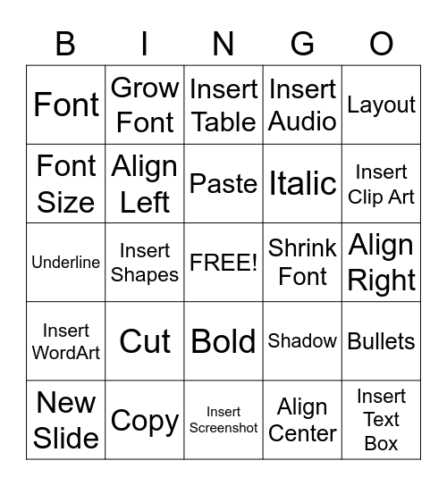 Microsoft Powerpoint Bingo Card