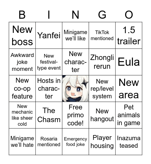 GENSHIN IMPACT 1.5 Bingo Card