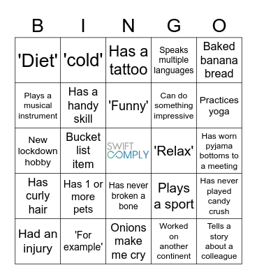 'Get to know you' Bingo Card
