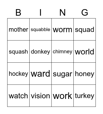 Spelling Bingo Card