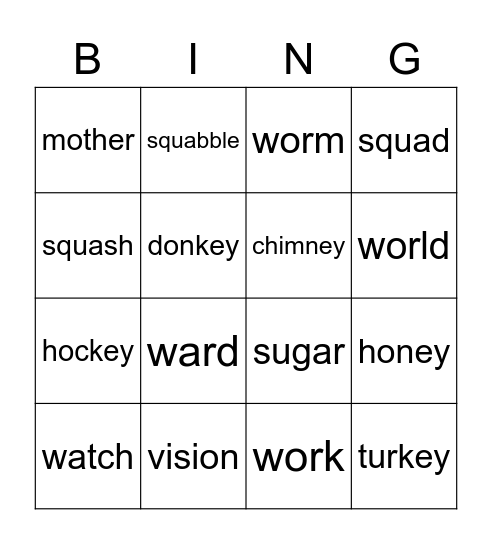 Spelling Bingo Card