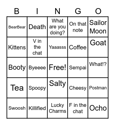 Cathy Cat Bingo Card