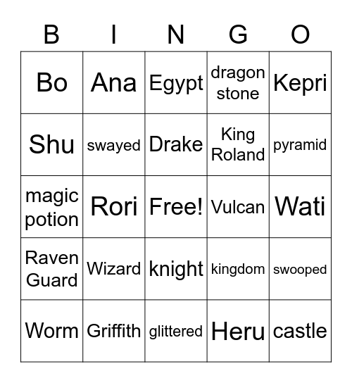 Dragon Masters Bingo Card