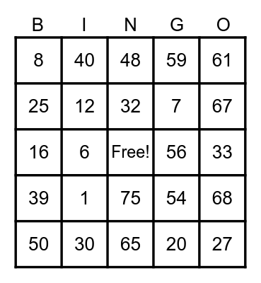 OLSEN'S BINGO CARD Bingo Card