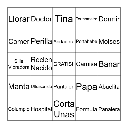 Natalie's Baby Bingo Card