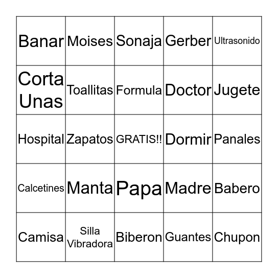 Natalie's Baby Bingo Card