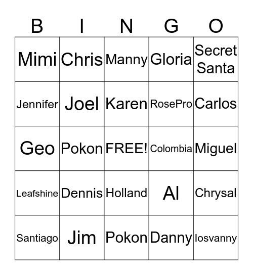 Chrysal Bingo Card