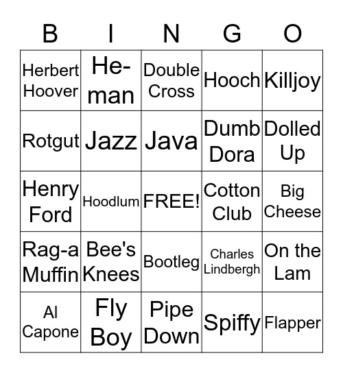 1920s Bingo Card
