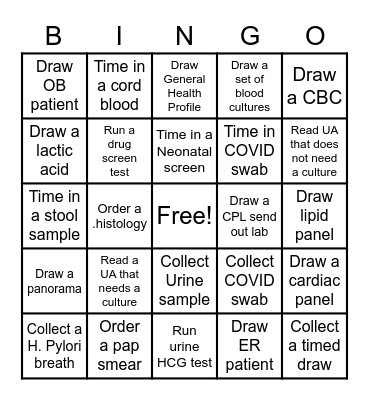 Lab Assistant BINGO Card