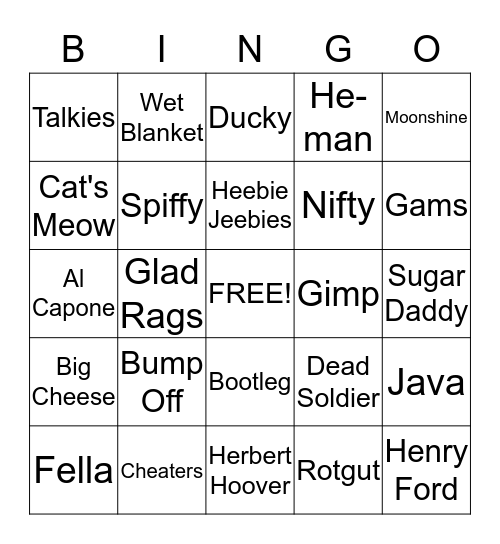 1920s Bingo Card