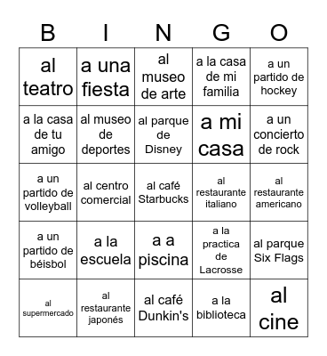 ¿A dónde vamos? Bingo Card