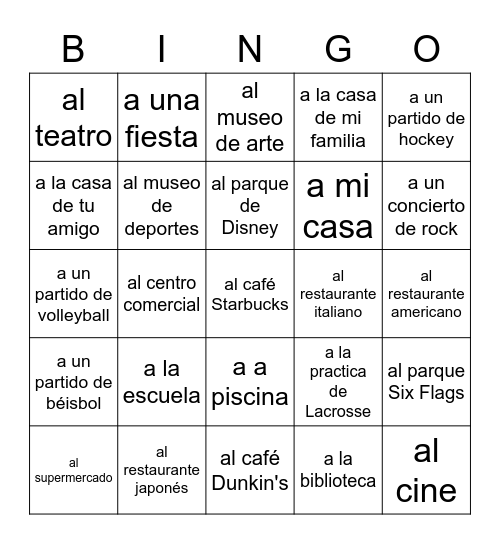 ¿A dónde vamos? Bingo Card