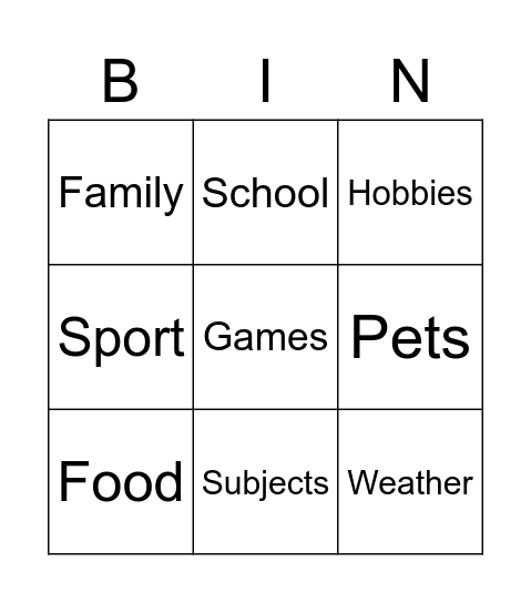 speak Bingo Card