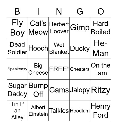 1920s Bingo Card