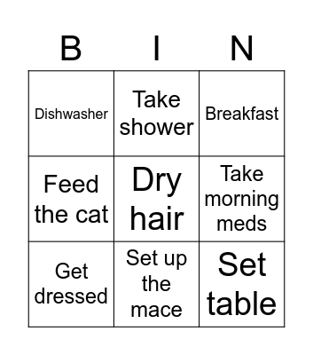 This morning Bingo Card