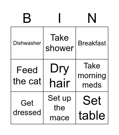 This morning Bingo Card