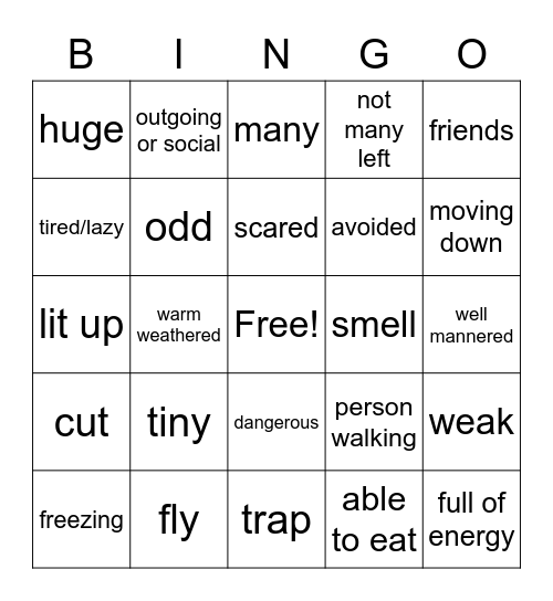 Context Clue Bingo Card