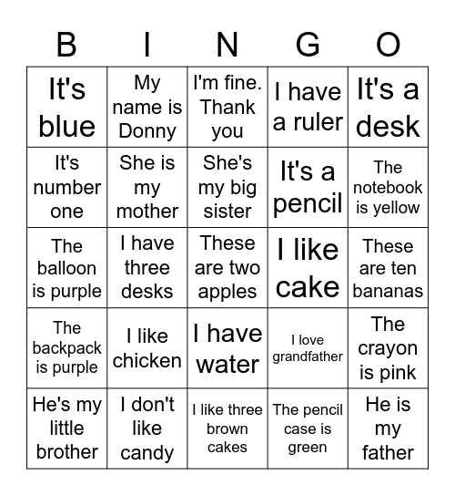 Super Kids Bingo Card