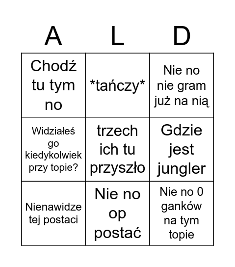 Bingo Aldmora Bingo Card