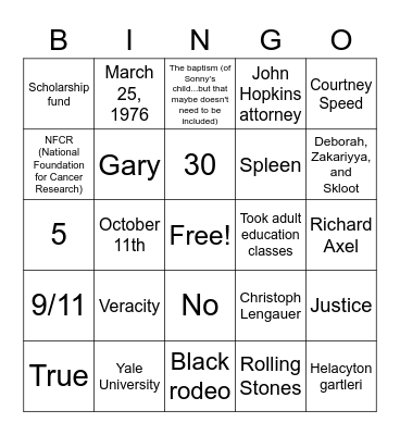 Untitled Bingo Card