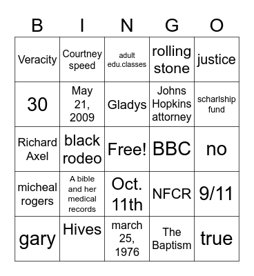 Henrietta Lacks Bingo Card