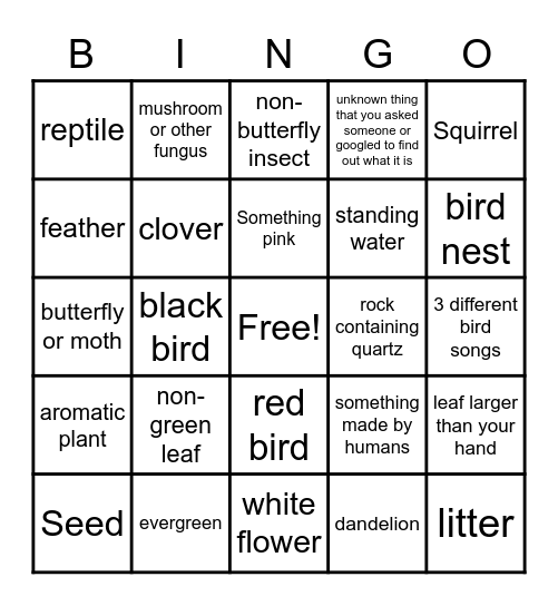 Park Woods Bingo Card