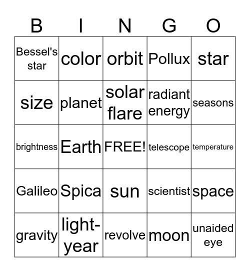 SOLAR SYSTEM Bingo Card