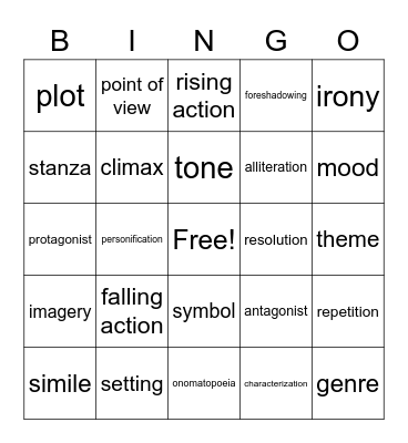 Literary Terms Bingo Card