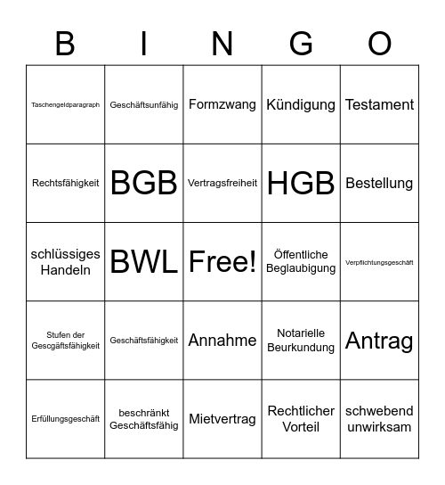 Recht Wiederholung Bingo Card