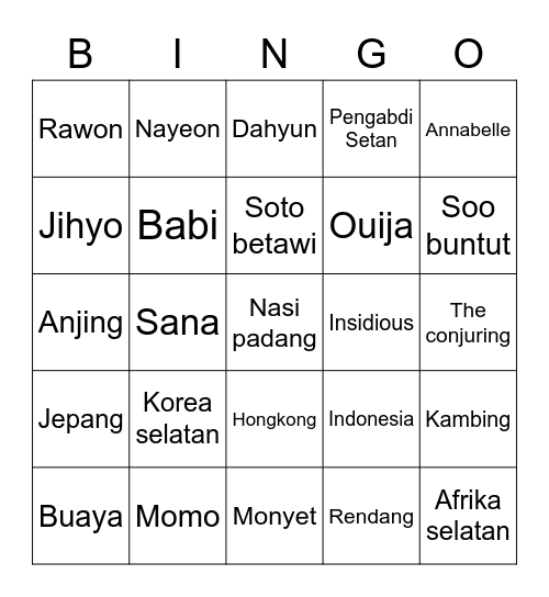 Kinderjoyii Bingo Card