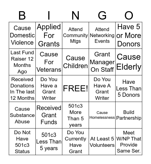 NETWORKING WITH NONPROFITS Bingo Card