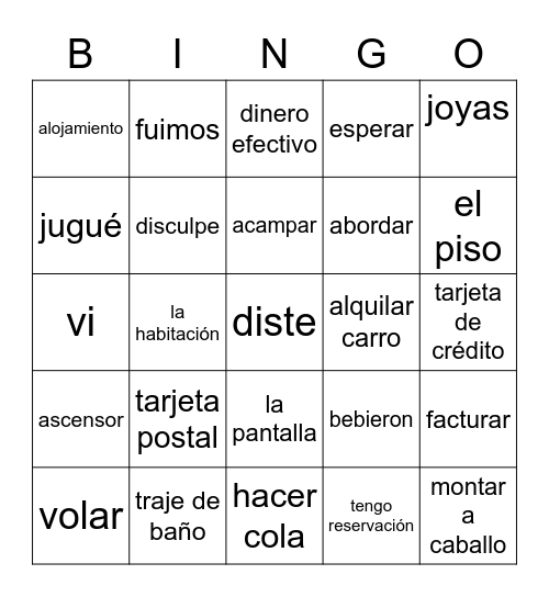 Vacación Bingo Card