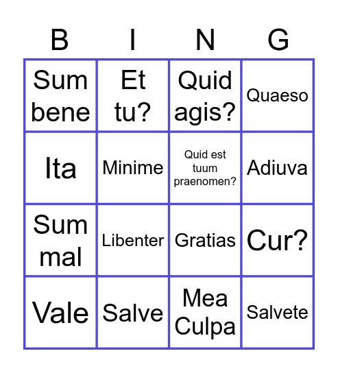 Latin Greetings Bingo Card