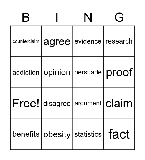 Argumentative Bingo Card