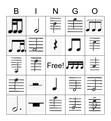 Rhythm and Treble Clef Bingo Card