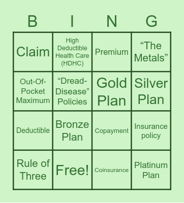 Health Insurance Bingo Card