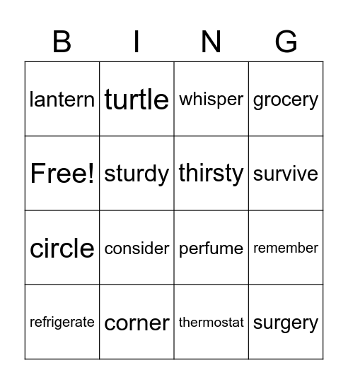 er ir and ur Bingo Card