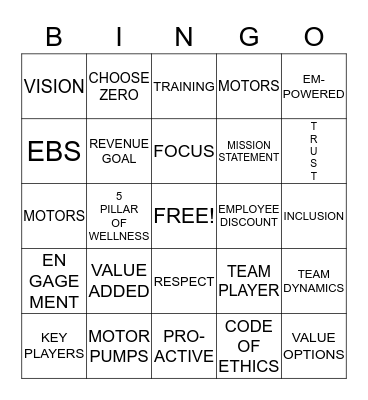COMPANY BINGO Card