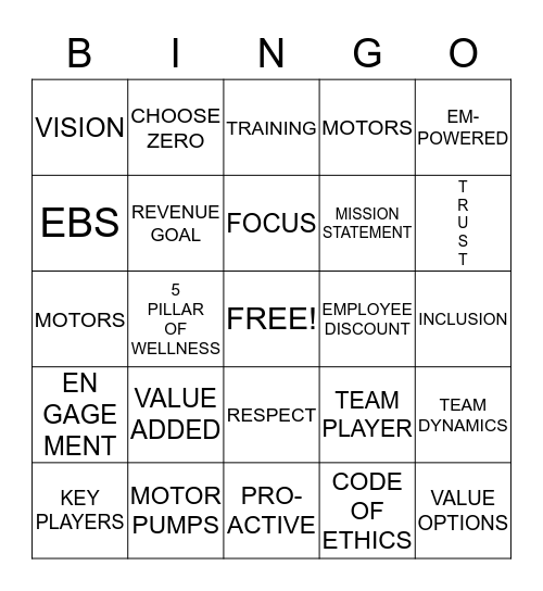 COMPANY BINGO Card