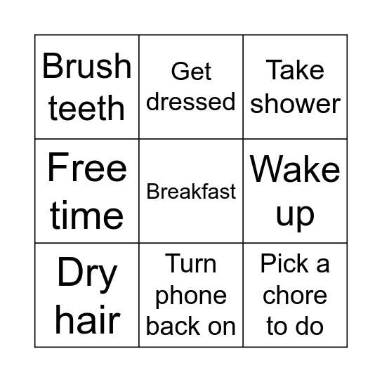 Morning routine Bingo Card