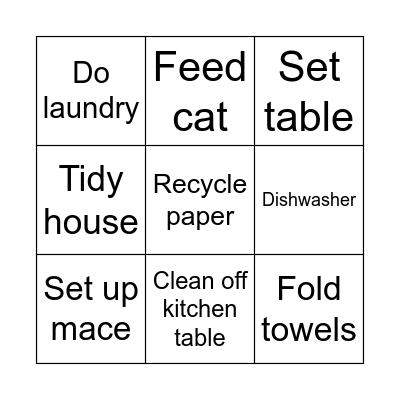 Afternoon routine Bingo Card